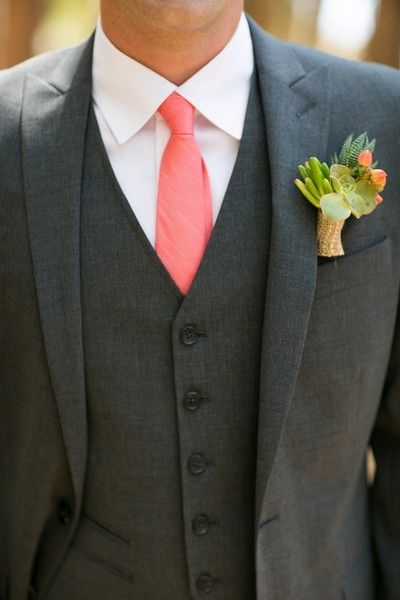 A succulent #boutonniere to go with a coral tie! {Andy Rodriguez Photography}: 