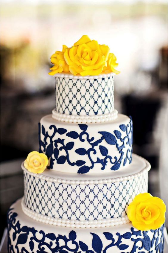 Imagens de cores para decoração de casamento 2014 bolo em amarelo e azul: 