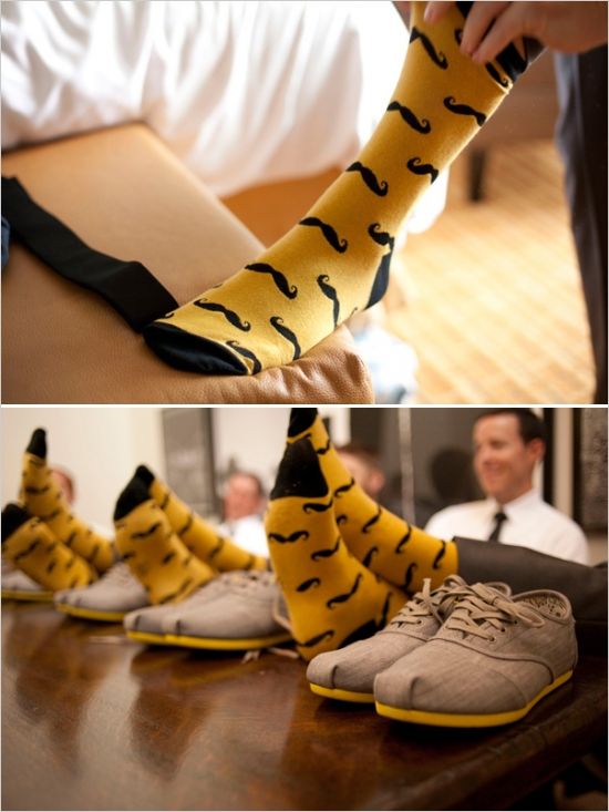 matching mustache groomsmen socks #mustache #groomsmen #socks www.weddingchicks.com/2013/12/13/classic-yellow-and-grey-wedding/: 