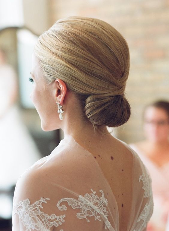 classic low bun wedding bridal updo hairstyle ideas: 