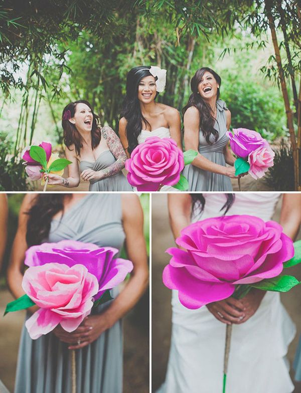Forgo the typical bouquet for one big-ass paper flower. | 31 Impossibly Fun Wedding Ideas: 
