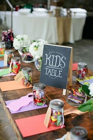 put crayons at the kids table. #weddings: 